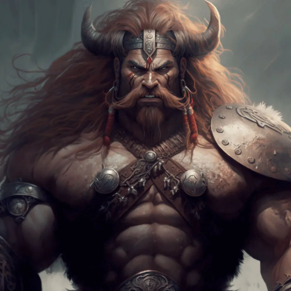 human barbarian horned helm menacing