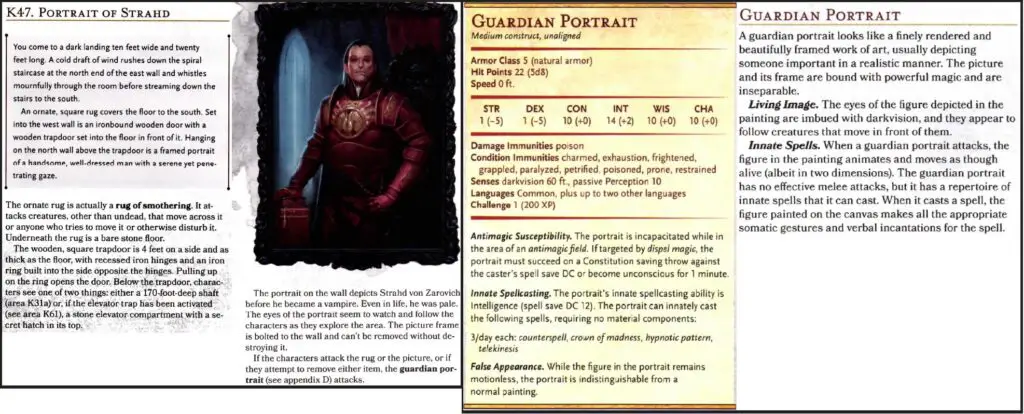 Strahd's Guardian Portrait lore and location and stats together as written
