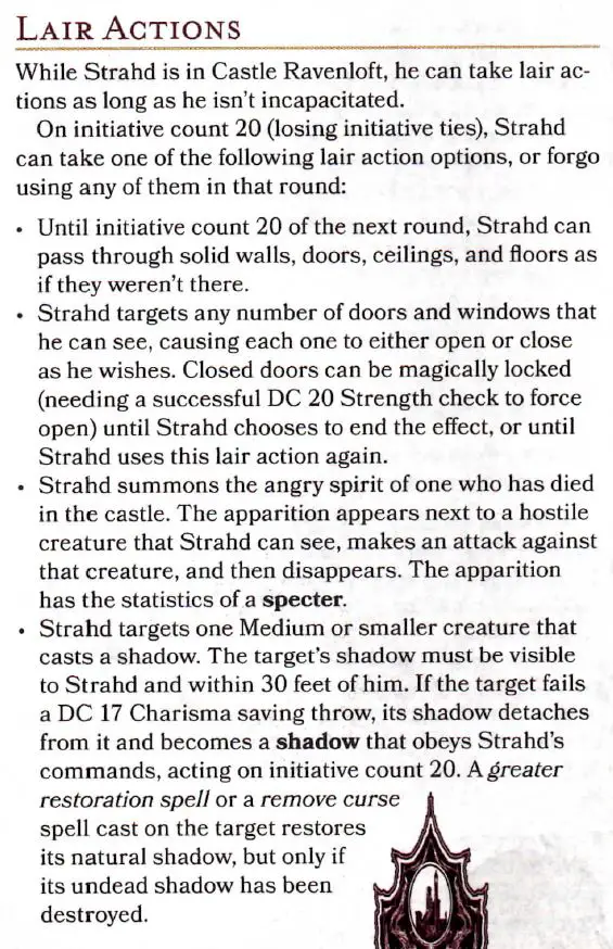 Strahd's Lair Actions as written