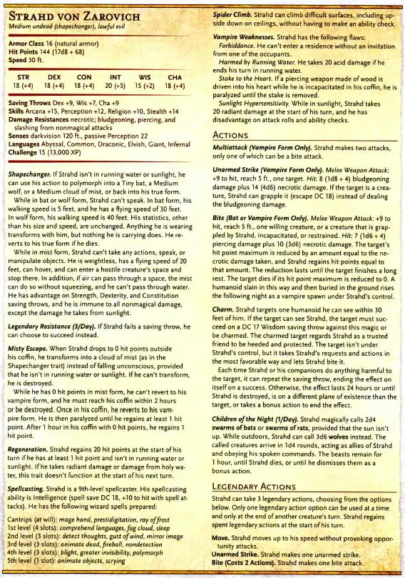 Strahd's Statblock as written D&D 5e Curse of Strahd